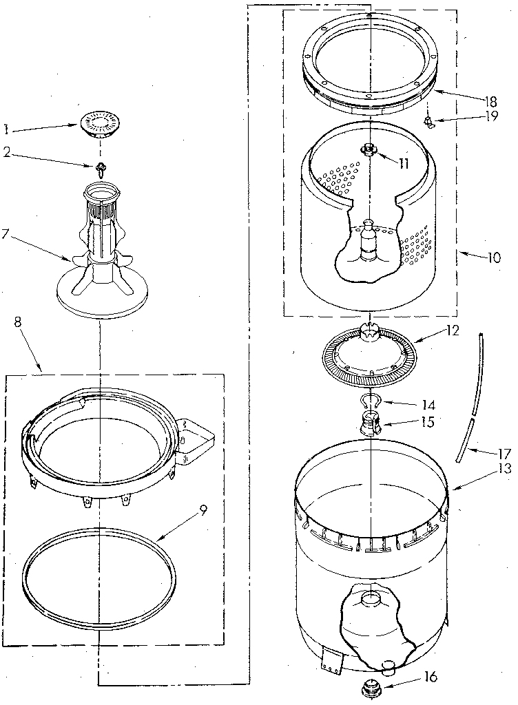 Kenmore 11082427720 agitator, basket and tub diagram