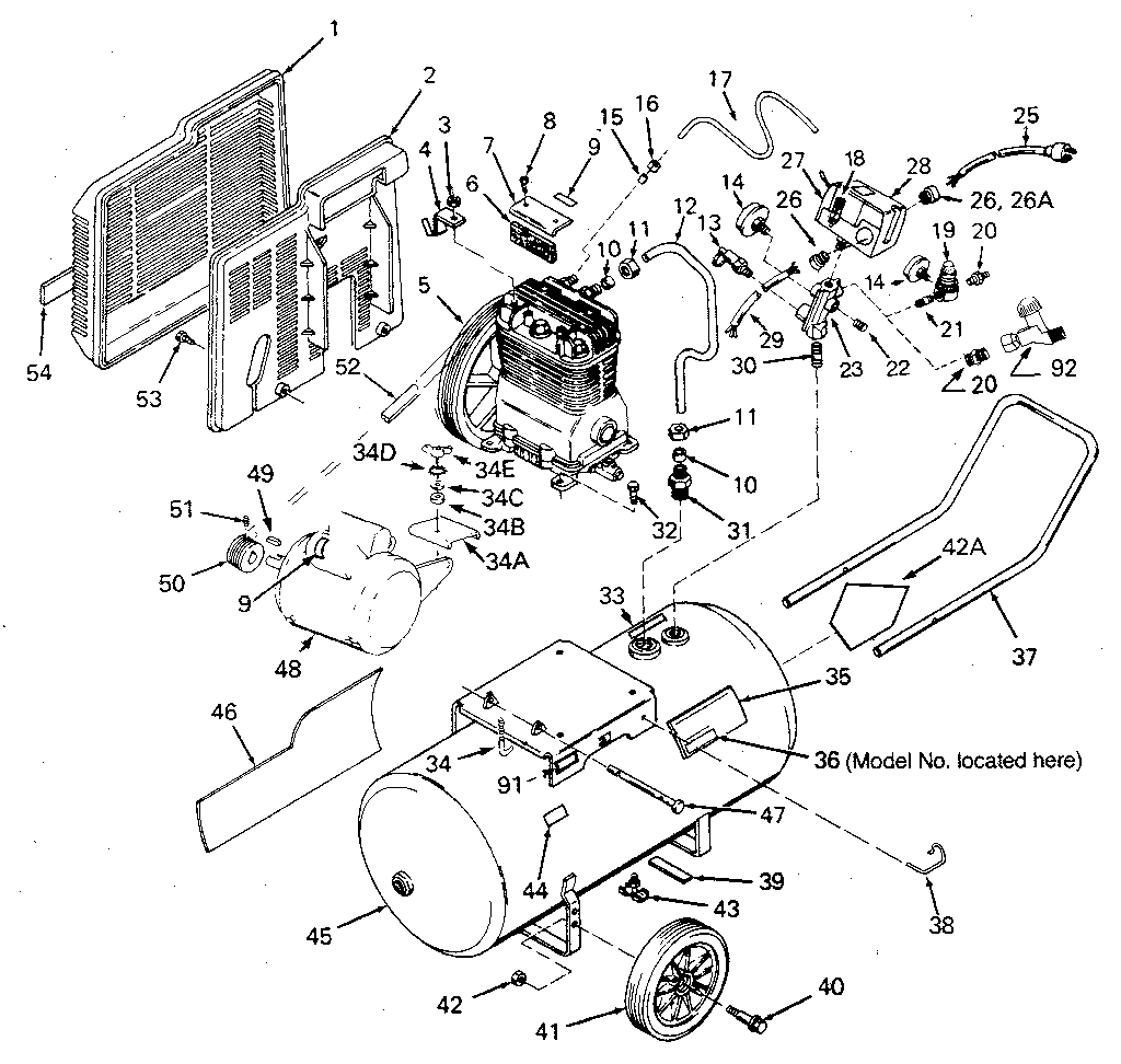 Craftsman 919176740 air compressor (view from back) diagram