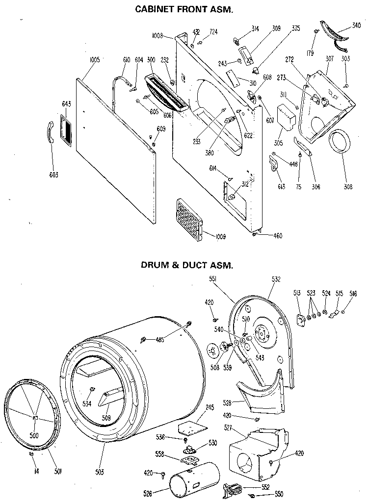 GE DDG8280GEL cabinet front and drum diagram