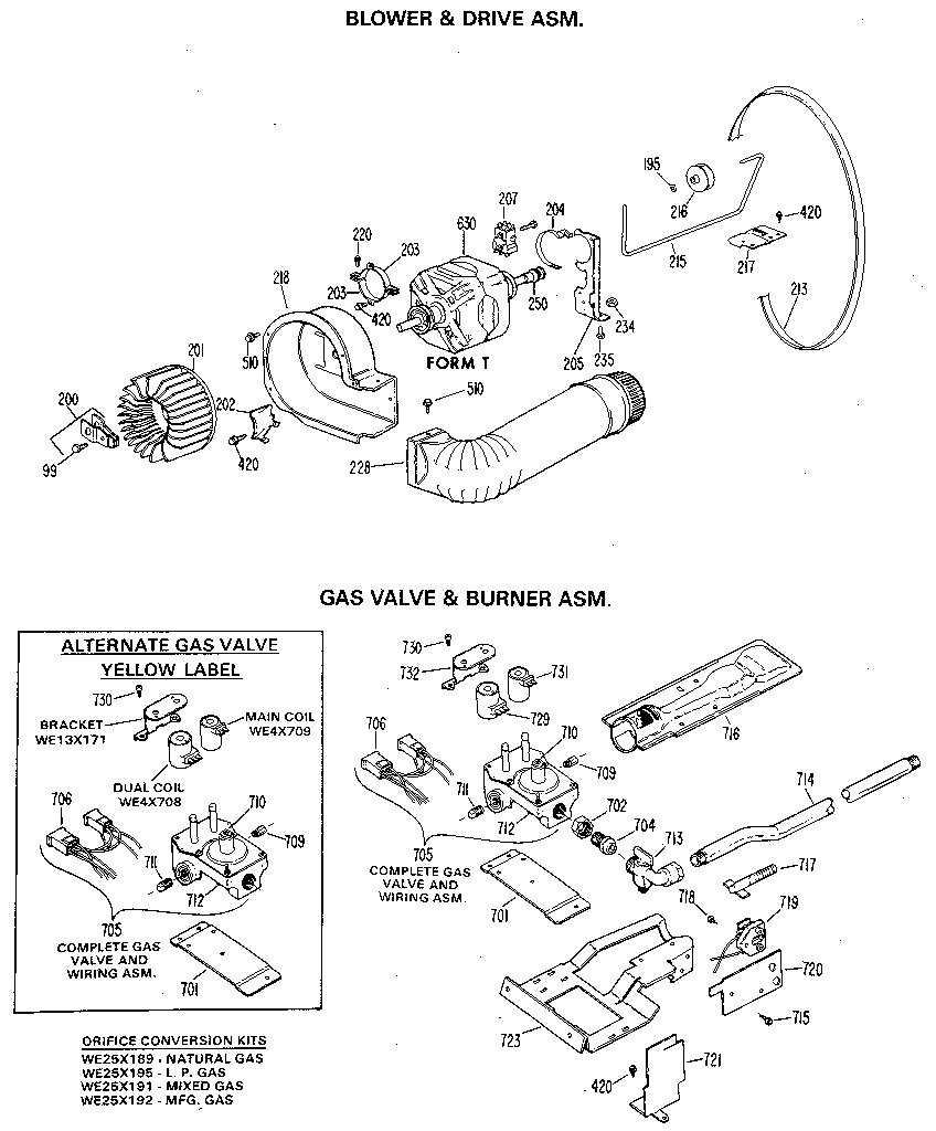 GE DDG8280GEL blower/drive and burner diagram
