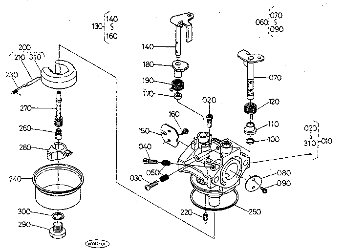 Kubota W5021-SC carburetor (component parts) diagram