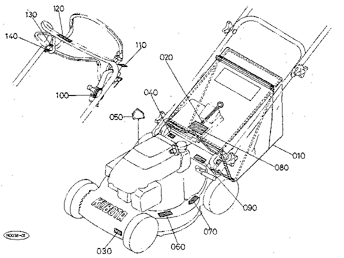 Kubota W5021-SC grass catcher bag - label diagram
