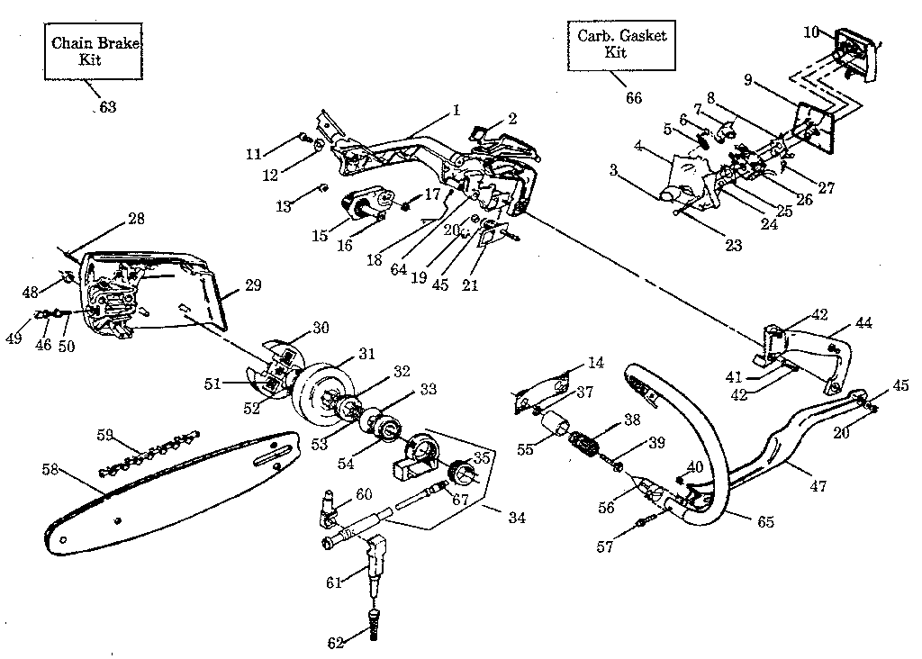 Poulan PRO-325 handle/chain and guide bar diagram