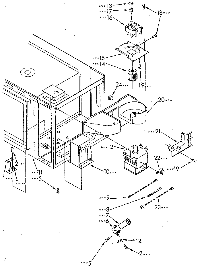 Kenmore 6654438910 microwave magnetron and air flow diagram