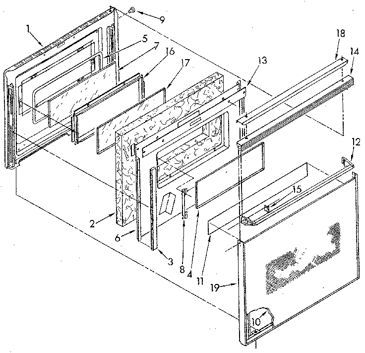 Kenmore 6654438910 lower electric oven door diagram