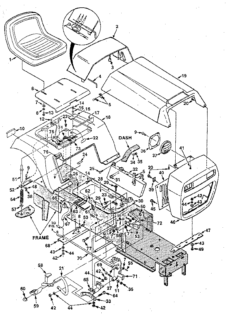 Jacobsen UT33016 fig. 2 cowling, rr. fender, seat assy. & cruise control diagram