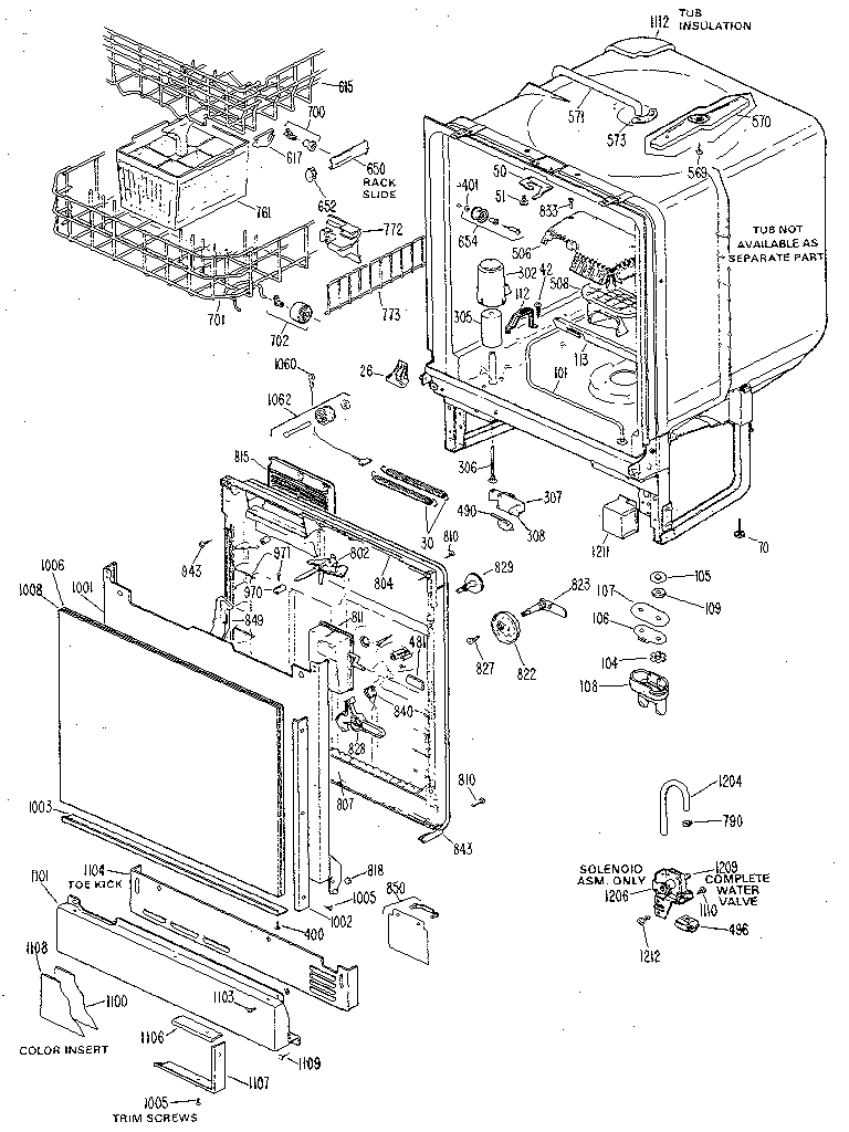 GE GSD2200L01 tub and door assembly diagram