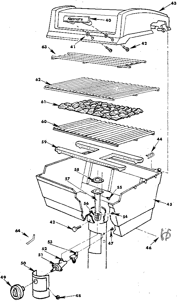 Craftsman 2582327850 grill and burner section diagram