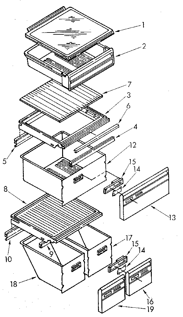 Whirlpool ED22DWXTF03 refrigerator shelf diagram