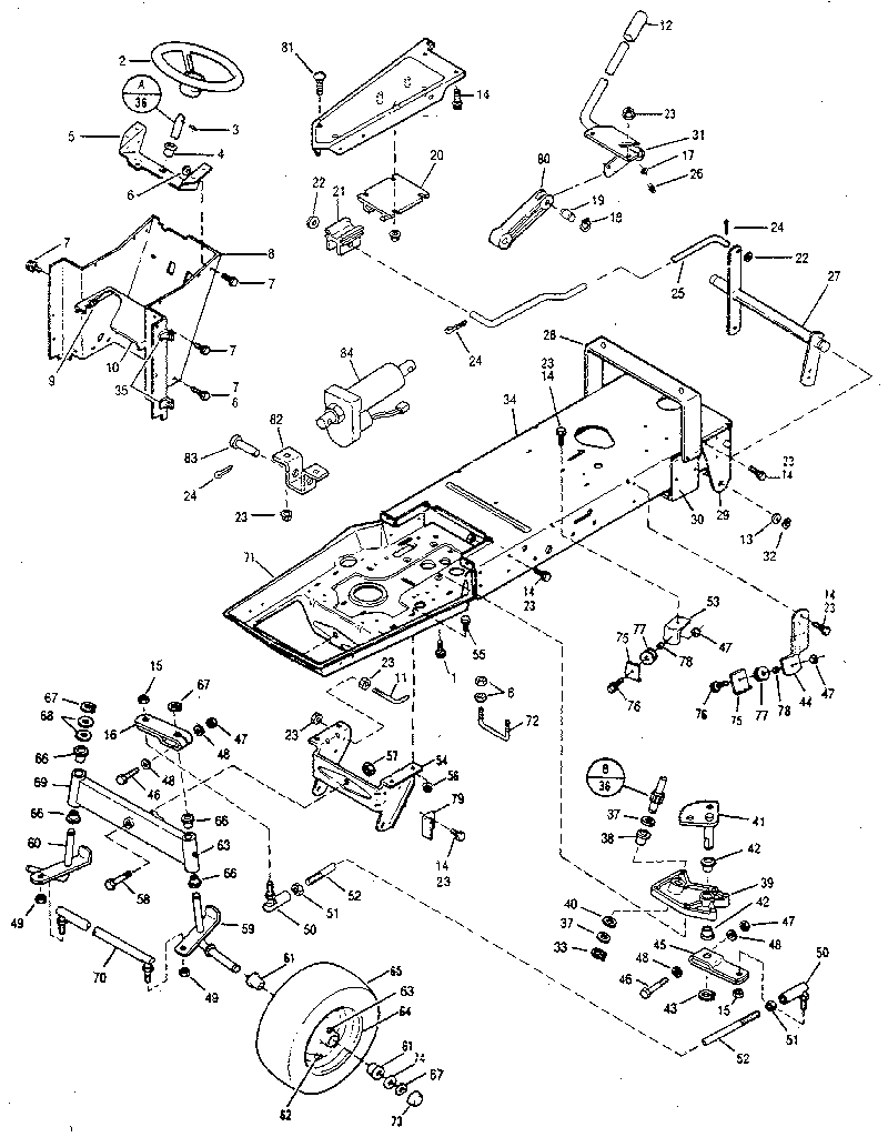 Troybilt 3312HR frame, lift and steering assembly diagram