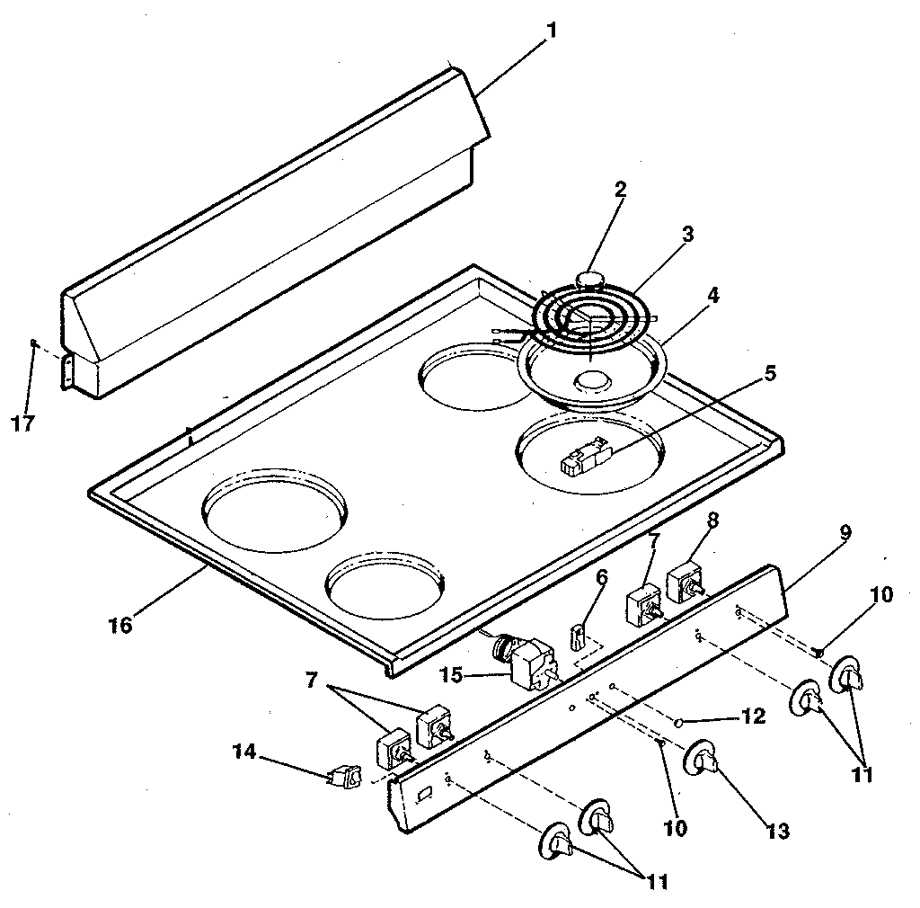 Kenmore 1199058811 backguard and cooktop diagram