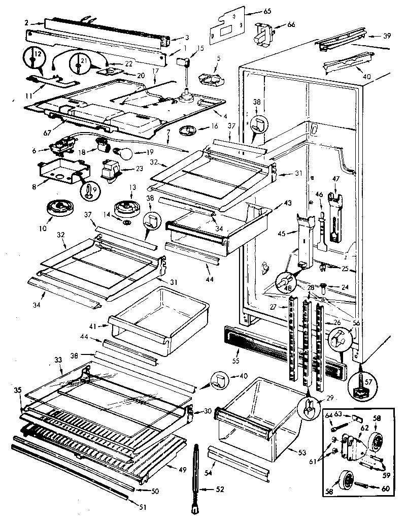 Jenn-Air JRT194B/M7C53B refrigerator/fresh food compartment diagram