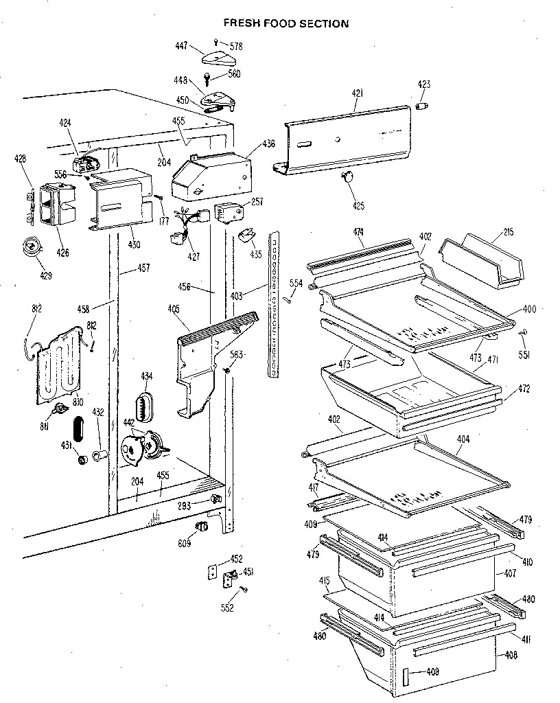 GE TFX24RLG fresh food section diagram