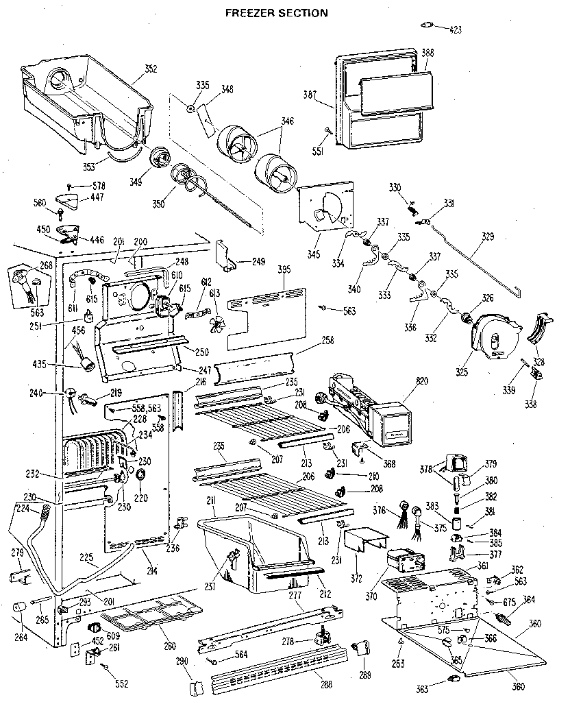 GE TFX24RLG freezer section diagram