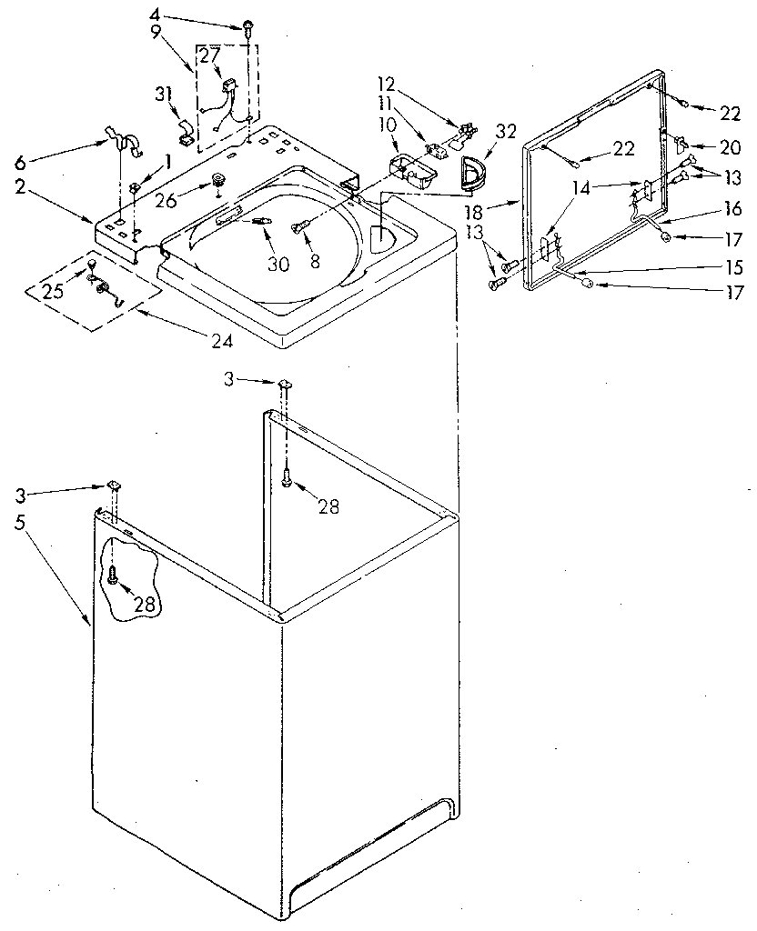 Whirlpool LA9800XTM0 top and cabinet diagram