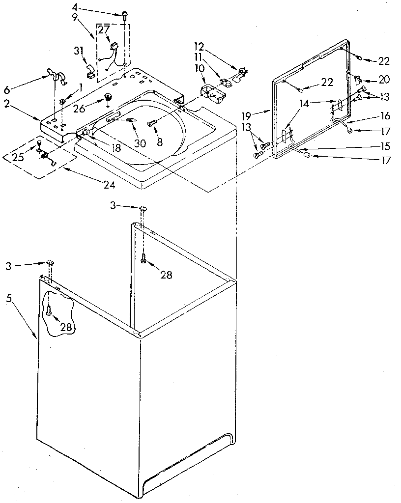 Whirlpool LA5500XTN0 top and cabinet diagram