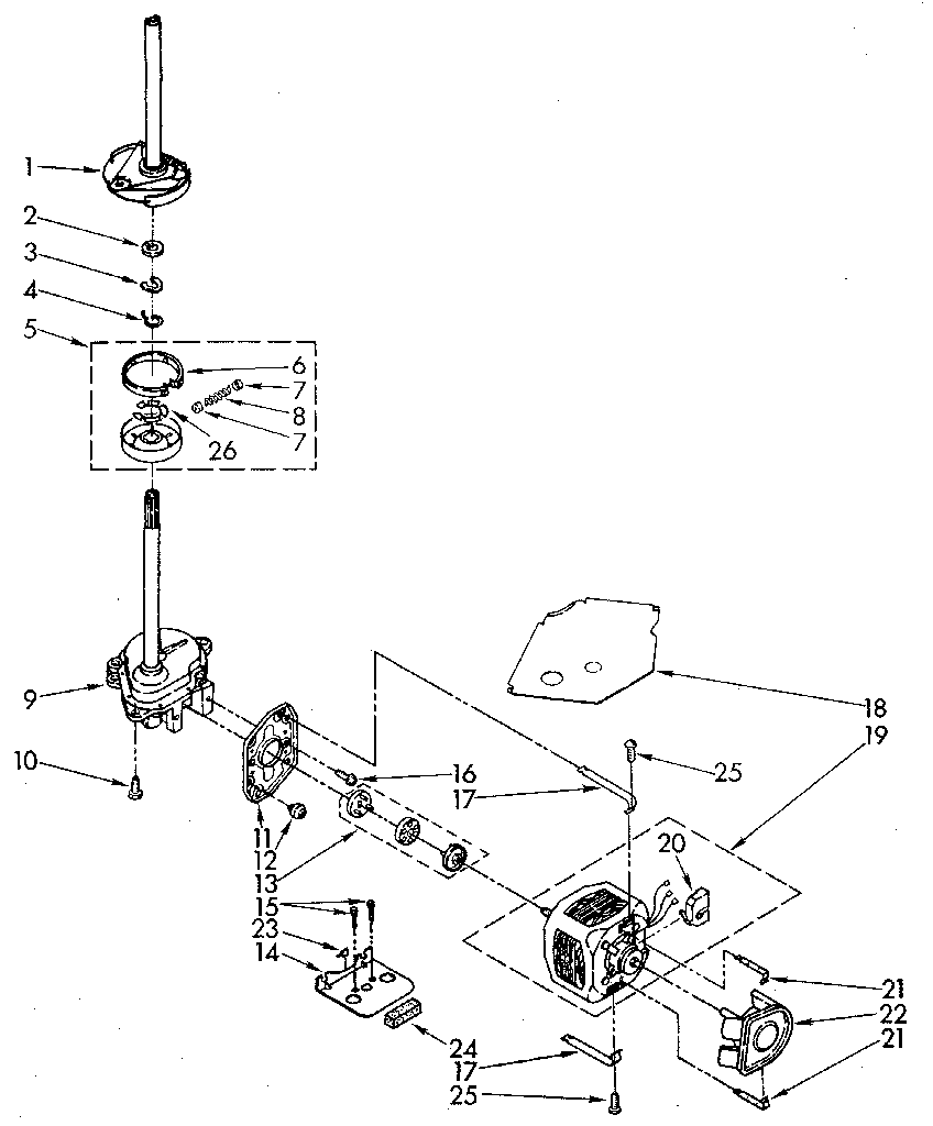 Whirlpool LA5500XTN0 brake, clutch, gearcase, motor and pump diagram