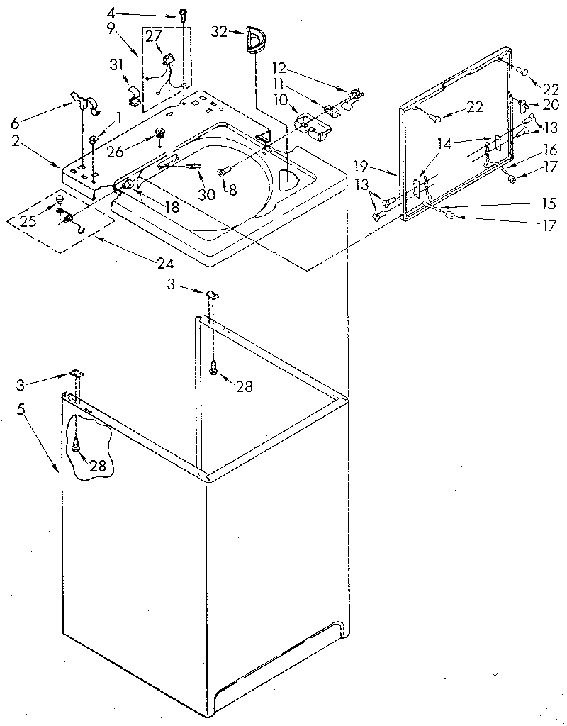 Whirlpool LA5580XTG0 top and cabinet diagram
