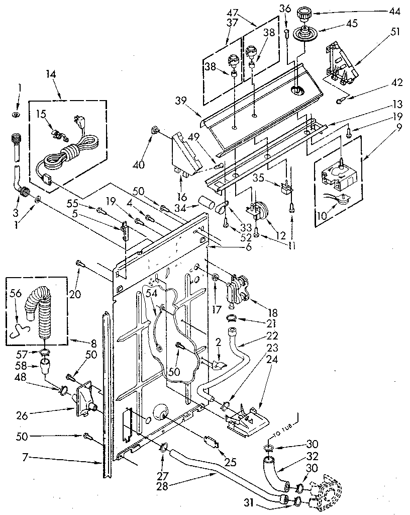 Whirlpool LA5580XTG0 controls and rear panel diagram