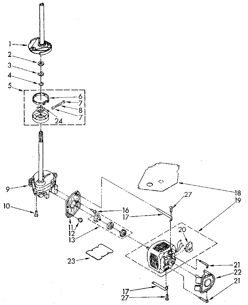 Whirlpool LA5580XTG0 brake, clutch, gearcase, motor and pump diagram