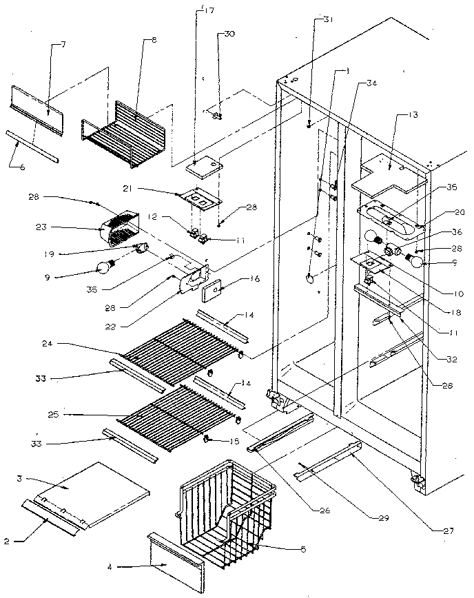 Kenmore 5969500880 freezer shelf and lighting diagram