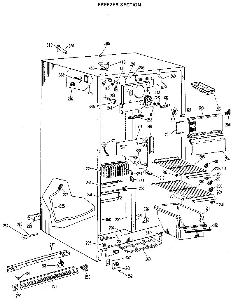 GE TFX20PLD freezer section diagram