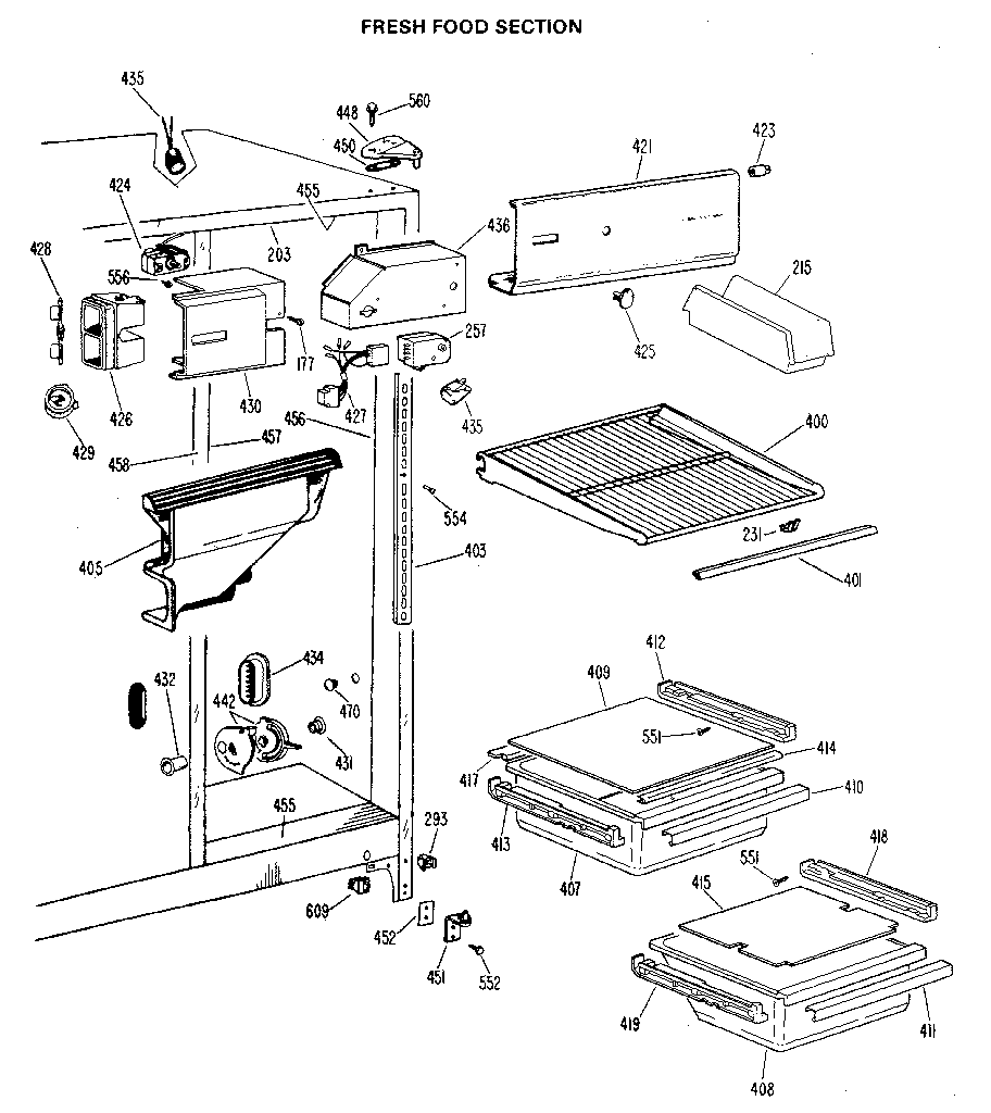 GE TFX20PLD fresh food section diagram