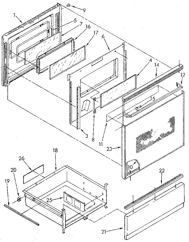 Whirlpool RF390PXVN0 door and drawer diagram