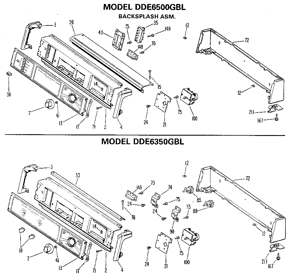 GE DDE0580GCL backsplash 6500,6350 diagram