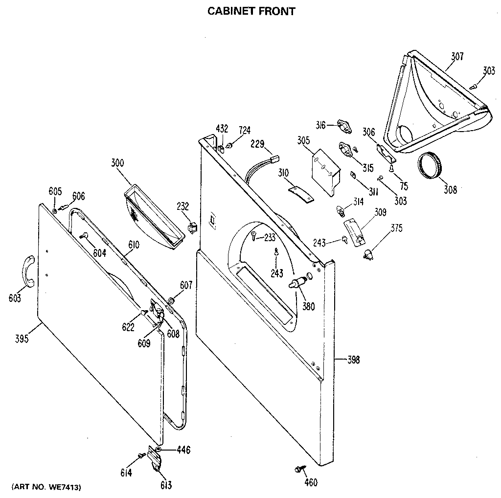 GE DDE0580GCL cabinet front diagram