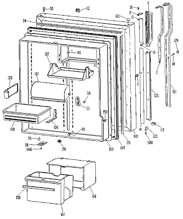 GE TBX25RMGLAD fresh food door diagram