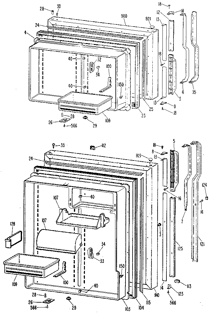 GE TBX22ZLGRWH doors diagram