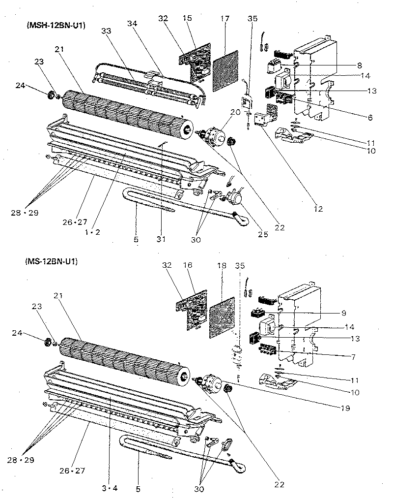 Mitsubishi MSH-12BN indoor unit diagram