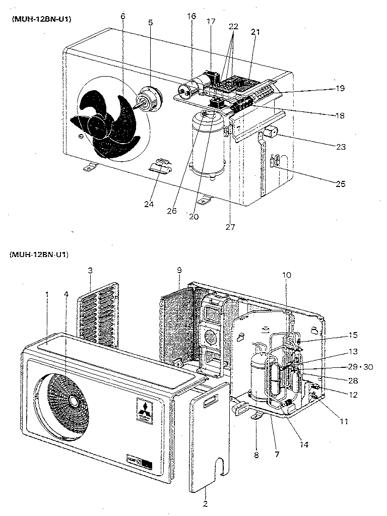 Mitsubishi MSH-12BN outdoor unit diagram