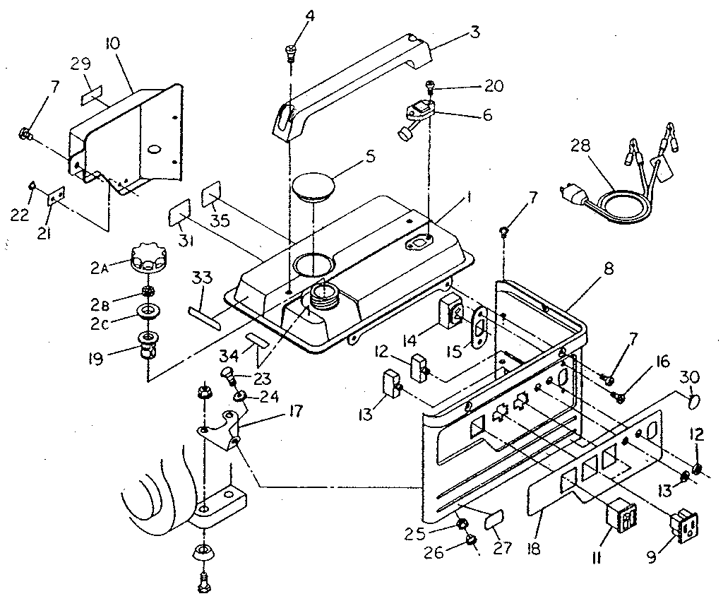 Generac 8834-0 control panel and fuel tank diagram