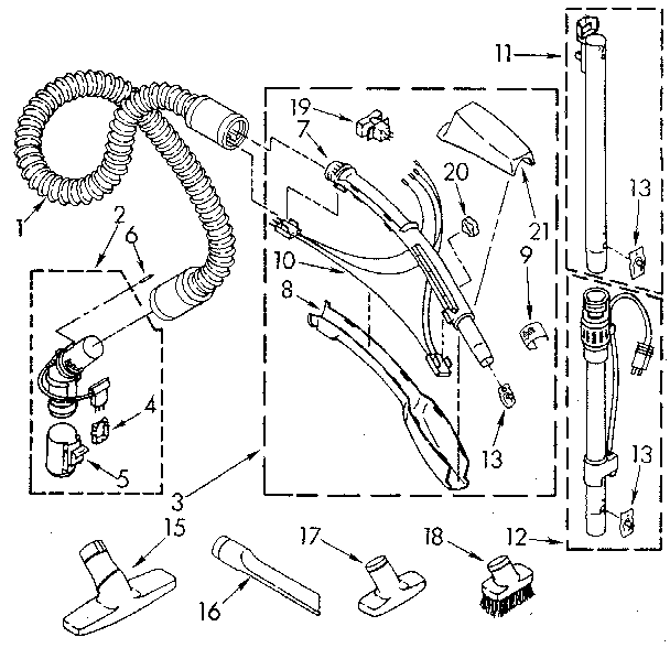 Kenmore 1162043080 hose and attachment diagram