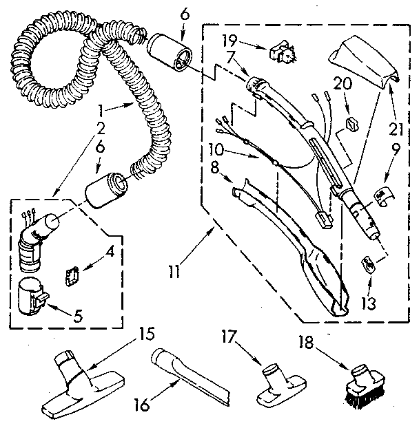 Kenmore 1162845083 hose and attachment diagram