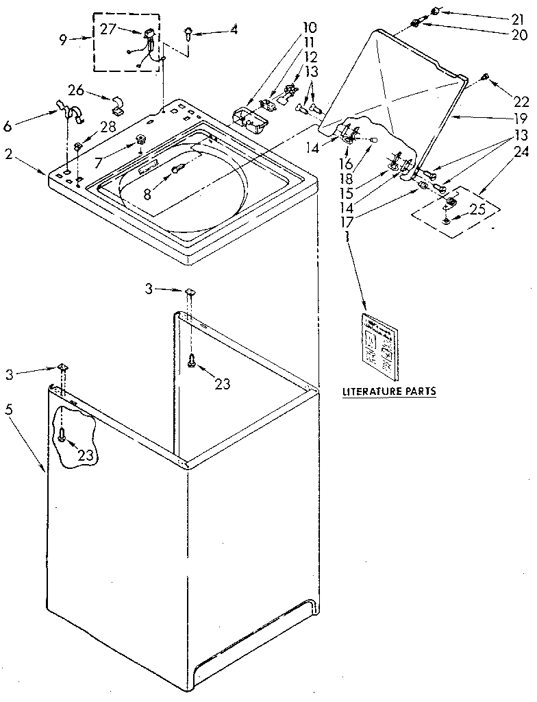 Kenmore 11082872320 top and cabinet diagram