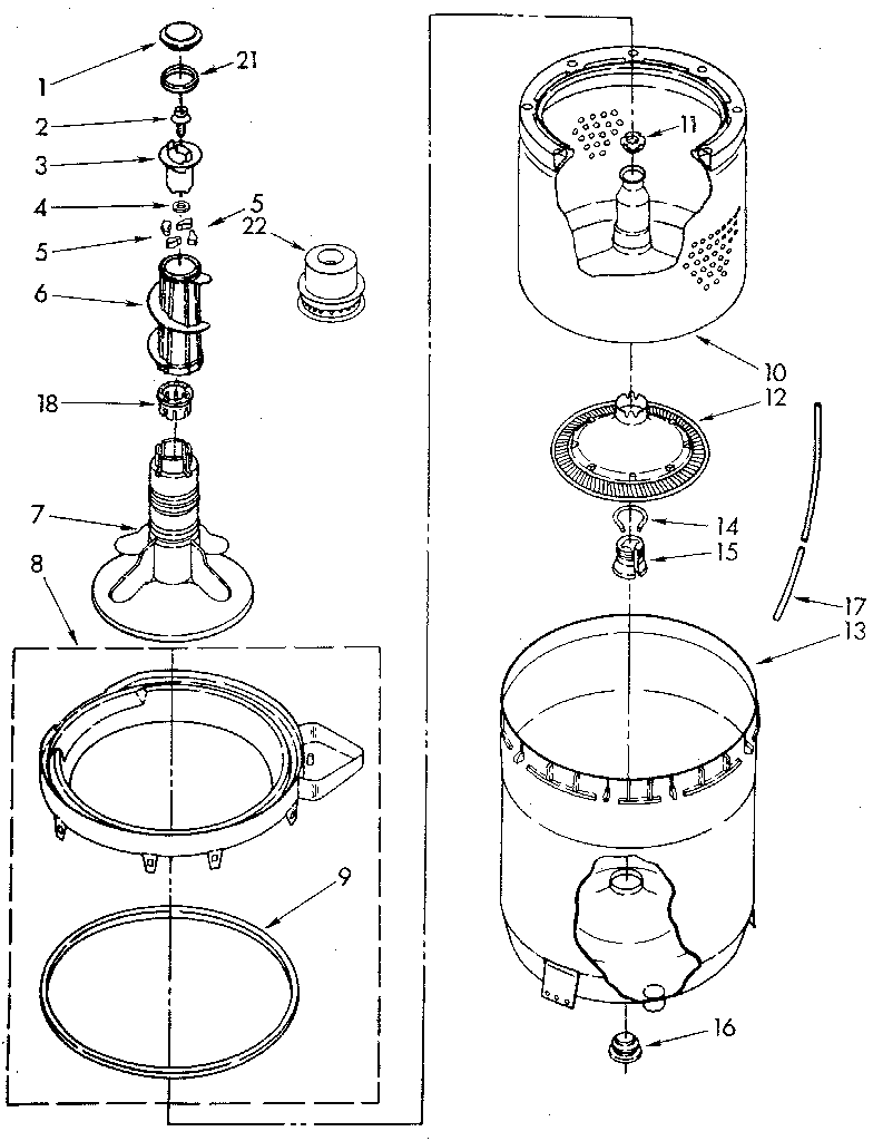Kenmore 11082872320 agitator, basket and tub diagram