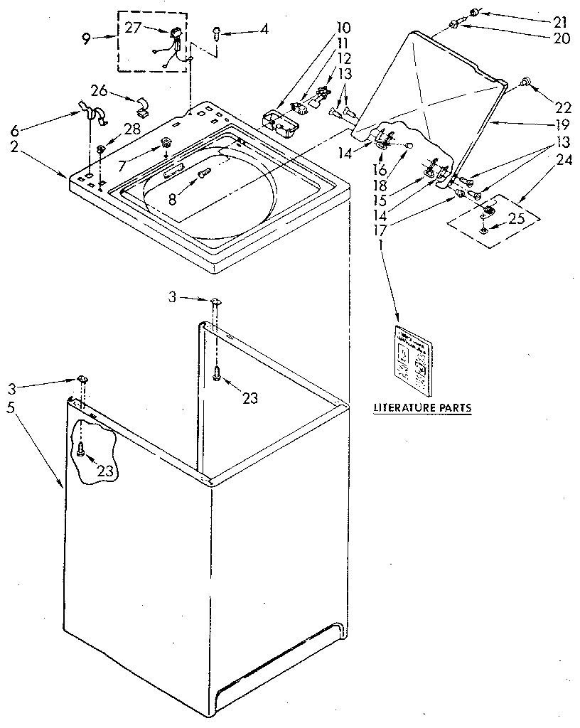 Kenmore 11082467630 top and cabinet diagram
