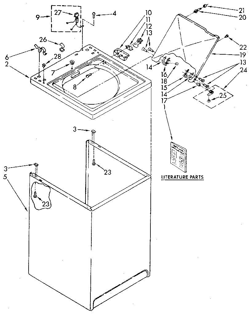 Kenmore 11082870620 top and cabinet diagram