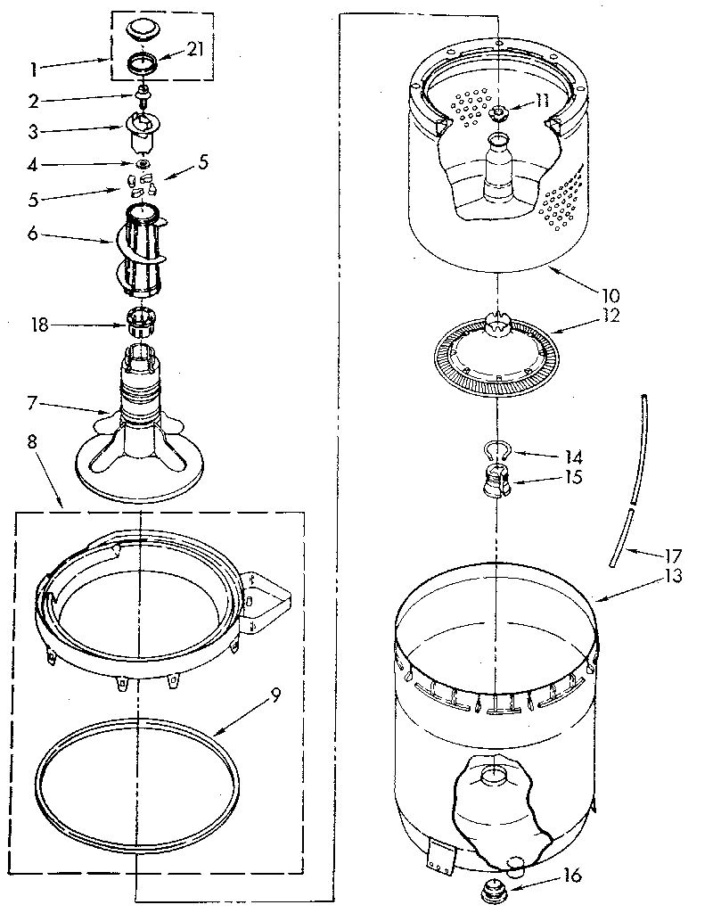 Kenmore 11082870620 agitator, basket and tub diagram