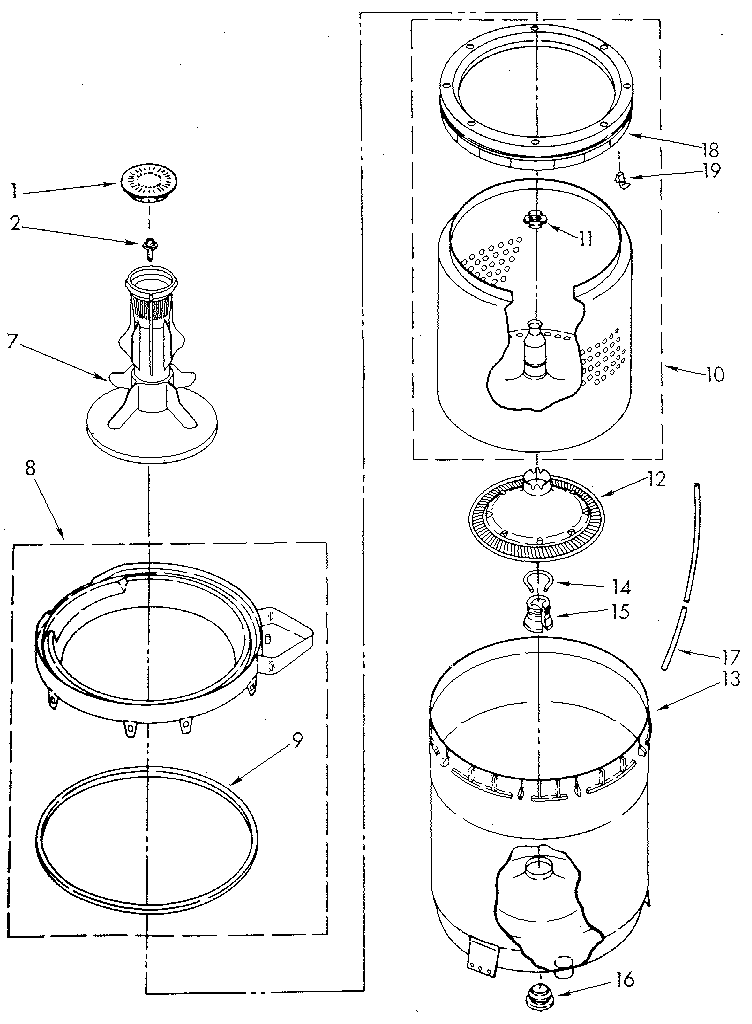 Kenmore 11082427130 agitator, basket and tub diagram