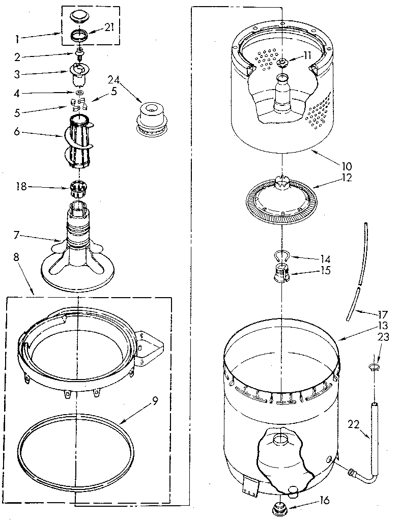 Kenmore 11082477630 agitator, basket and tub diagram