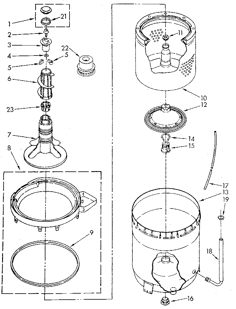Kenmore 11082982810 agitator, basket and tub diagram
