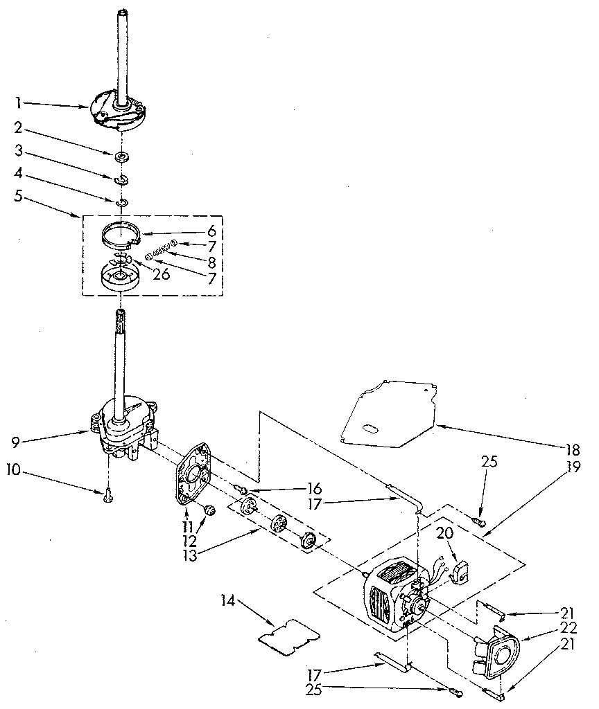 Kenmore 11082982810 brake, clutch, gearcase, motor and pump diagram