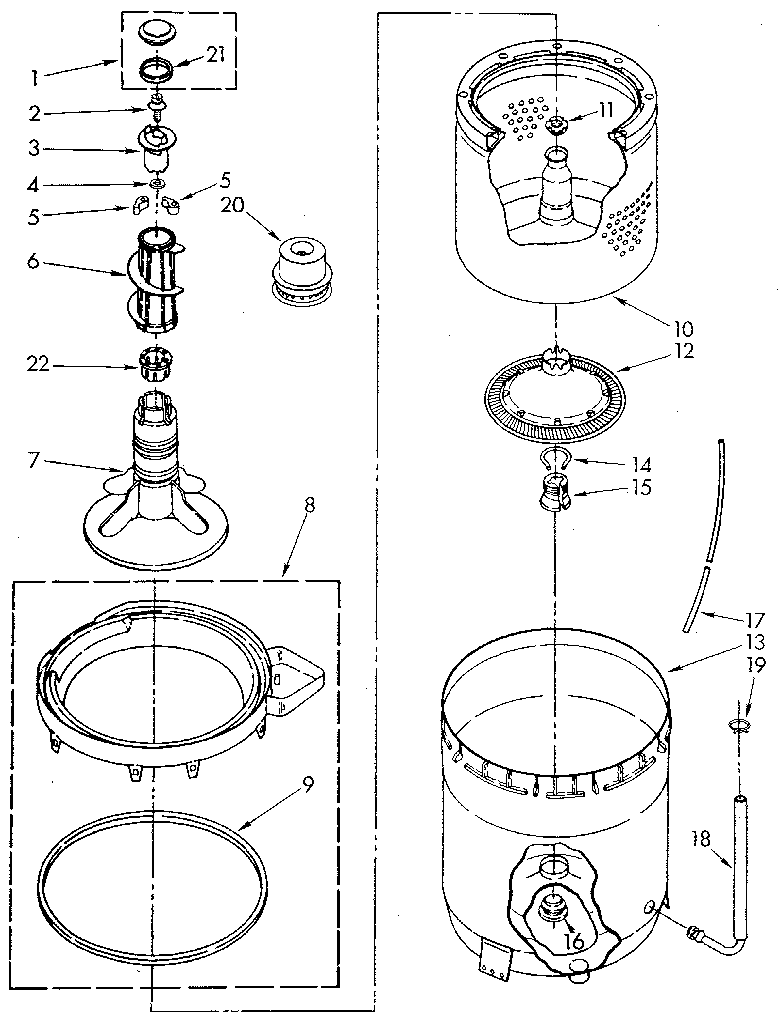 Kenmore 11082983110 agitator, basket and tub diagram