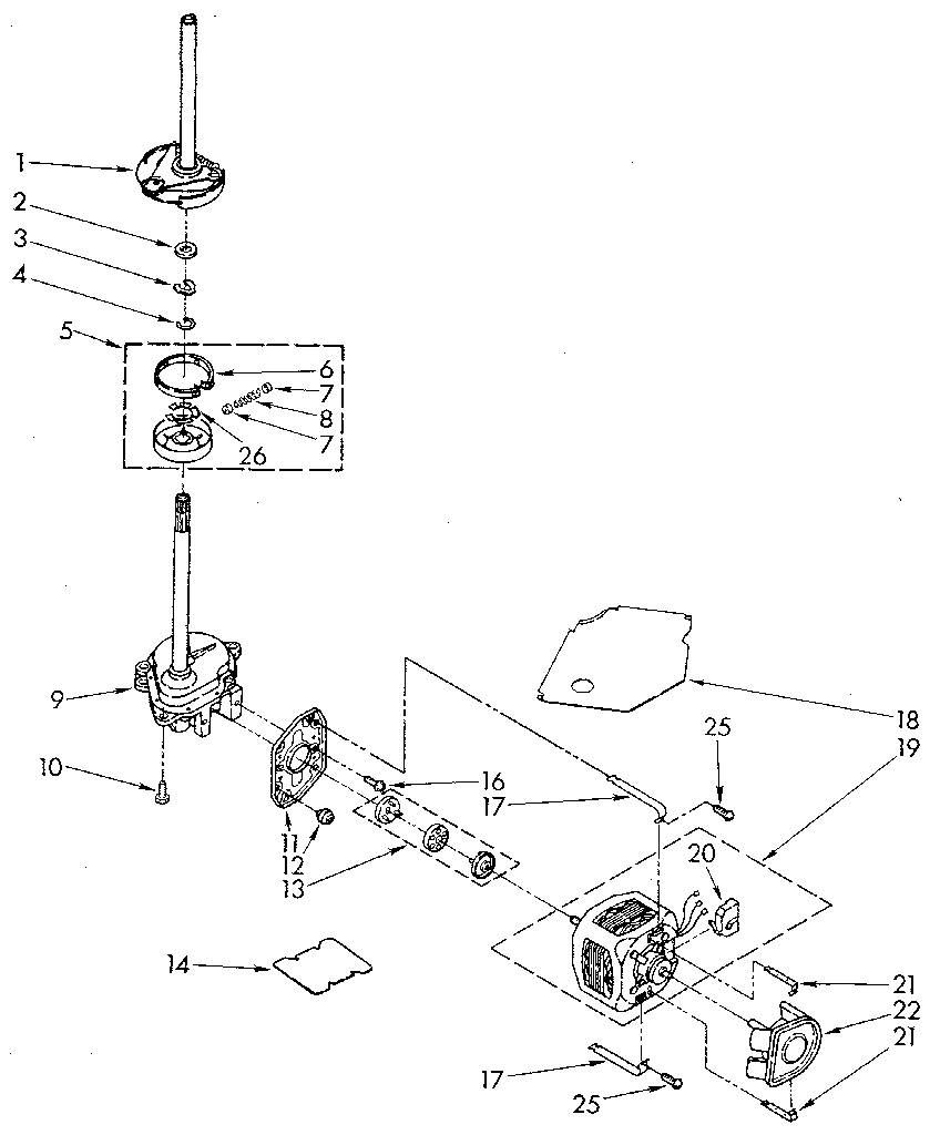 Kenmore 11082983110 brake, clutch, gearcase, motor and pump diagram