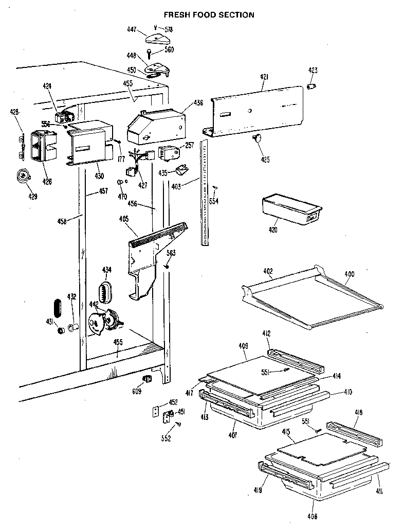 GE TFX20RKD fresh food section diagram