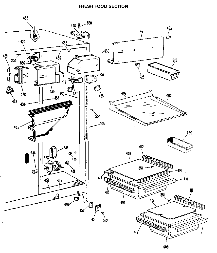GE TFX20KKE fresh food section diagram